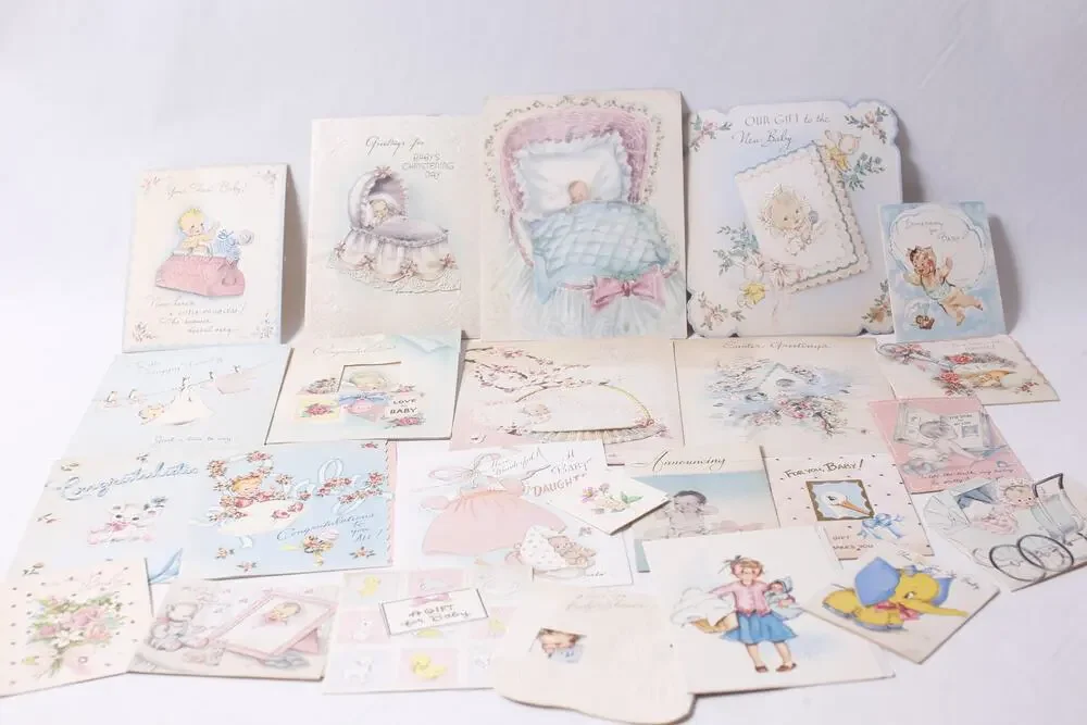 40s 50s New Baby Greeting Card Lot Scrapbooking Craft Collectible~260612-WH 1112